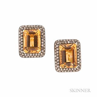 18kt Gold, Citrine, Colored Diamond, and Yellow Sapphire Earrings