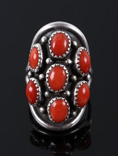 Navajo Sterling Silver & Ox Blood Coral Ring