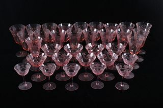 Fostoria Pink Crystal Etched Wine Glass Collection