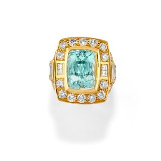 Chaumet - A 18K yellow gold, aquamarine and diamond ring, Chaumet