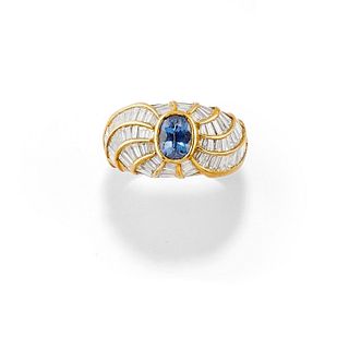A 18K yellow gold, sapphire and diamond ring