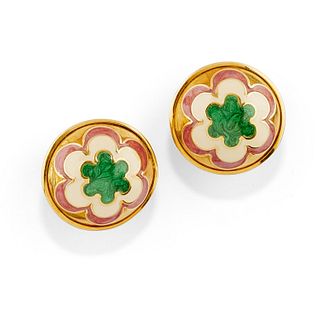 A 18K yellow gold and enamel earclips