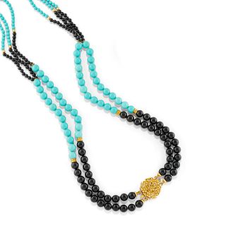 A 18K yellow gold, turquoise paste and onyx necklace