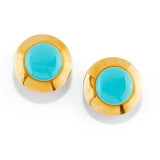 A 18K yellow gold and turquoise paste earclips