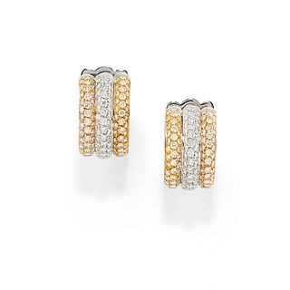 A 18K three-color gold and diamond earclips