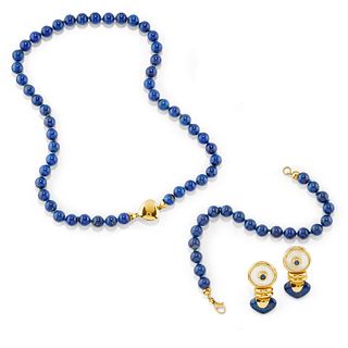 A 18K yellow gold, lapislazuli and mother-of pearl demi parure