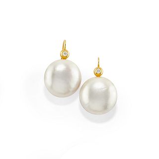 A 18K yellow gold, mother-of-pearl and diamond earrings