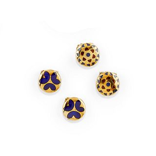 Four 18K yellow gold and enamel cover buttons