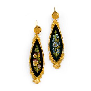 A 18K yellow gold and micromosaic pendant earrings