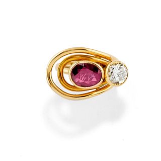 A 18K yellow gold, diamond and ruby ring