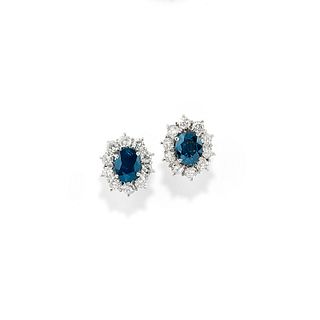 A 18K white gold, sapphire and diamond earclips