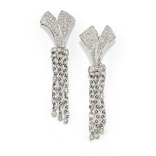 A 18K white gold and diamond pendant earrings