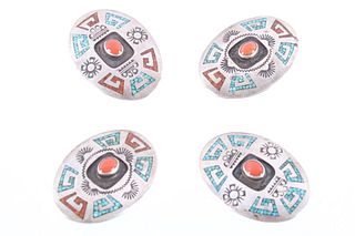 Navajo Sterling Turquoise & Coral Concho Pins
