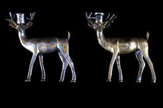 Pair of Brass Stag Candlestick Holders