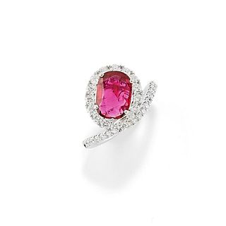 A 18K white gold, ruby and diamond ring, with certificate