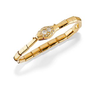 A low-carat yellow gold, ruby and diamond bracelet