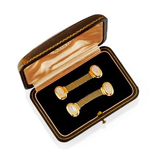 A 18K yellow gold and moonstone cufflinks, with box
