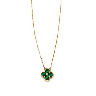 Van Cleef & Arpels - A 18K yellow gold, malachite and diamond necklace, Van Cleef & Arpels, with box