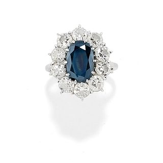 A 18K white gold, sapphire and diamond ring