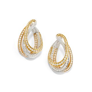 A 18K three color gold and diamond earrings