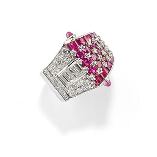 A platinum, diamond and ruby (prob. synthetic) ring