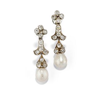 A 18K white gold, diamond and pearl earrings