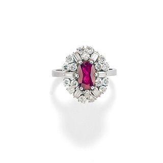 A 18K white gold, ruby and diamond ring