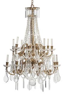Brass and Crystal 16-Light Chandelier