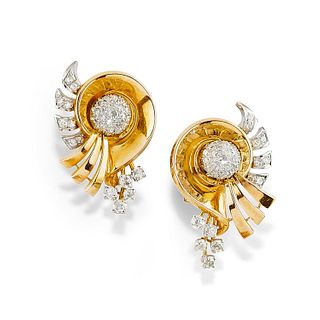 A 18K yellow gold, platinum and diamond earrings