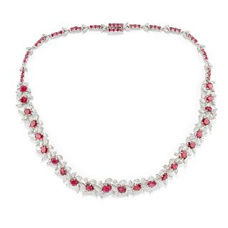 A 18K white gold, ruby and diamond necklace, with certificate