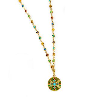 A 18K yellow gold and enamel necklace with pendant
