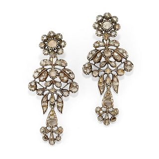A silver, gold and diamond pendant earrings