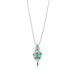 A 18K white gold, diamond and emerald pendant
