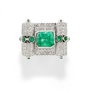 A 18K white gold, emerald and diamond ring, with certificate