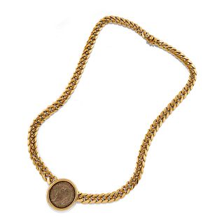 Bulgari - A 18K yellow gold and coin necklace, Bulgari