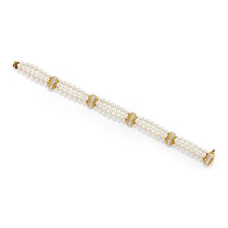 Van Cleef & Arpels - A 18K two-color gold, platinum, cultured pearl and diamond bracelet, Van Cleef & Arpels, with box