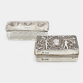 Two silver and crystal boxes, England 20th Century