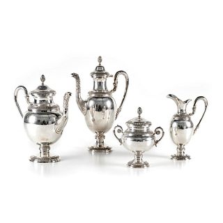 A silver tea and coffee service