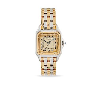 Cartier - A stainless steel and gold lady's wristwatch, Cartier Santos, with box
