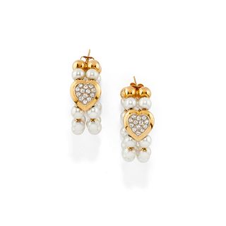A 18K yellow gold, diamond and cultured pearl earrings