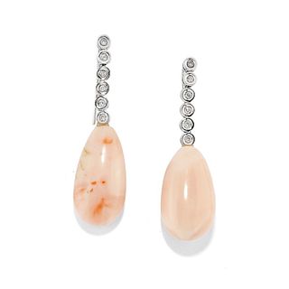 A 18K white gold, diamond and coral pendant earrings