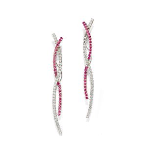 A 18K white gold, ruby and diamond pendant earrings