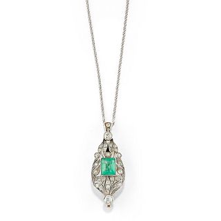 A 18K white gold, emerald and diamond pendant brooch