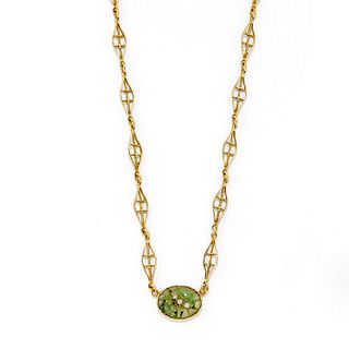 A 18K yellow gold, diamond and jadeite necklace
