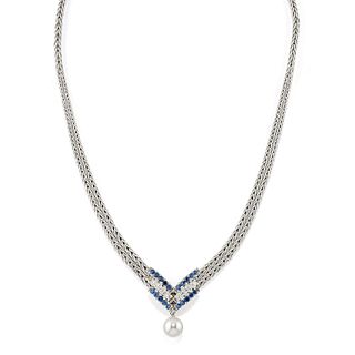 A 18K white gold, sapphire and cultured pearl necklace