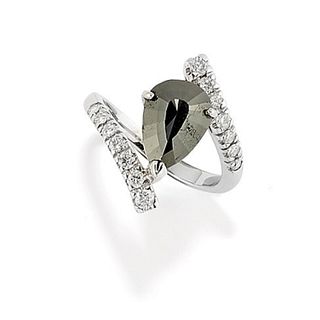 A 18K white gold, black diamond and diamond ring