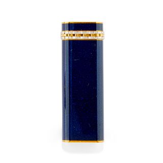 Cartier - A yellow gold plated and blue enamel lighter, Cartier