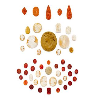 Lot of seashell, coral, lava stone and carnelian elements
