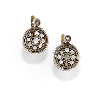 A silver, 18K yellow gold and diamond earrings, defects