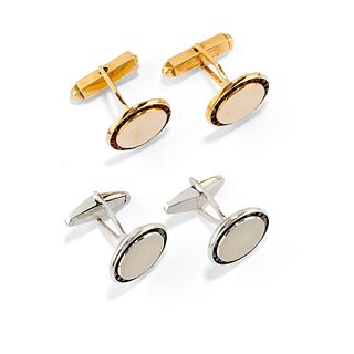 Lucien Piccard - Two pair of 14K white gold, 14K yellow gold and colored gemstone cufflinks, Lucien Piccard